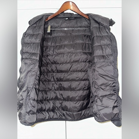 Zara Lightweight Detachable Hood Combination Puffer Jacket S Black - Picture 6 of 6